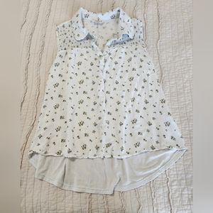 Ember Women's Collared Floral Tank Top, Size M, White